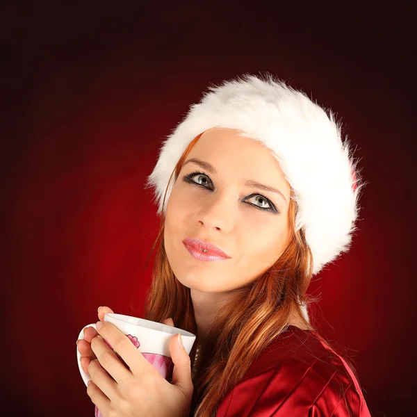 Retrato de hermosa chica sexy con ropa de Santa Claus — Foto de Stock