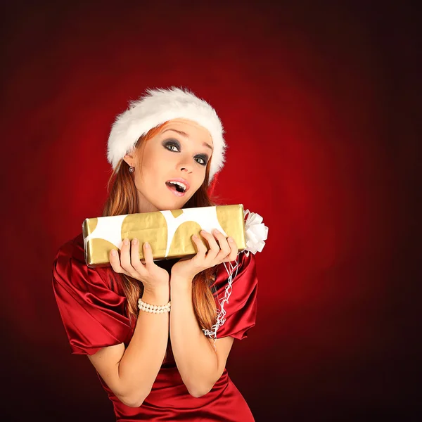 Retrato de hermosa chica sexy con ropa de Santa Claus — Foto de Stock