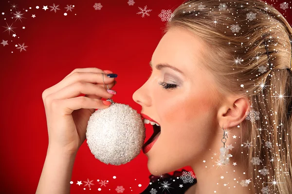 Porträt der schönen sexy Mädchen trägt Weihnachtsmann Kleidung — Stockfoto