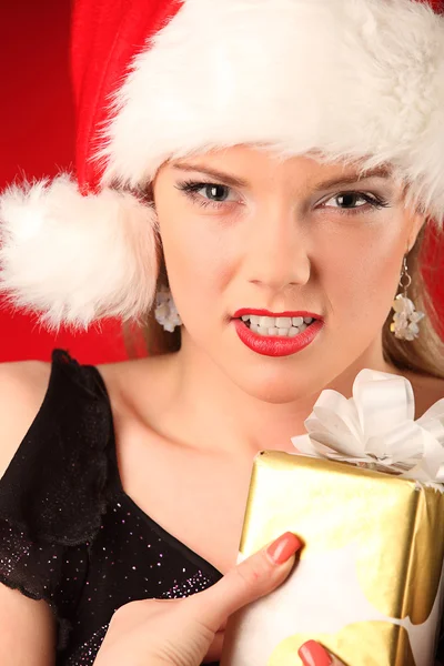 Portret van mooi sexy meisje het dragen van kerstman kleding — Stockfoto