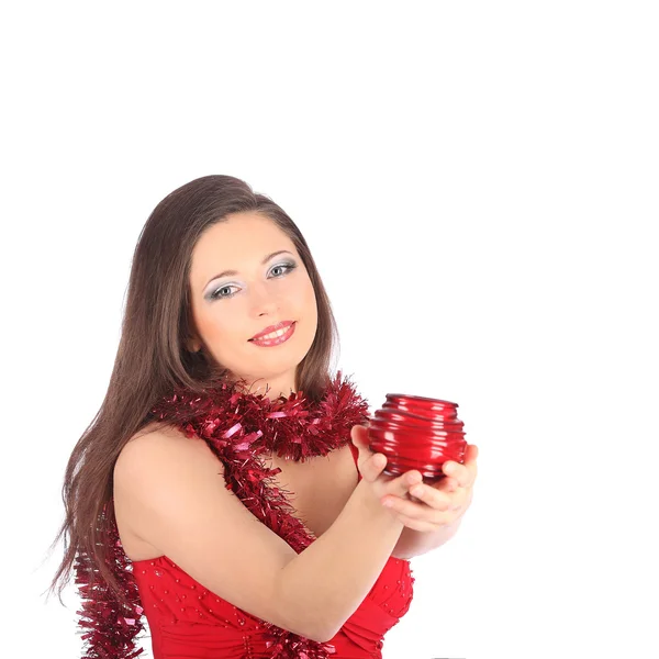 Portrait of beautiful sexy girl wearing santa claus clothes — Stock Photo, Image