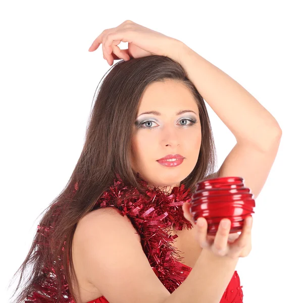 Portrait of beautiful sexy girl wearing santa claus clothes — Stock Photo, Image