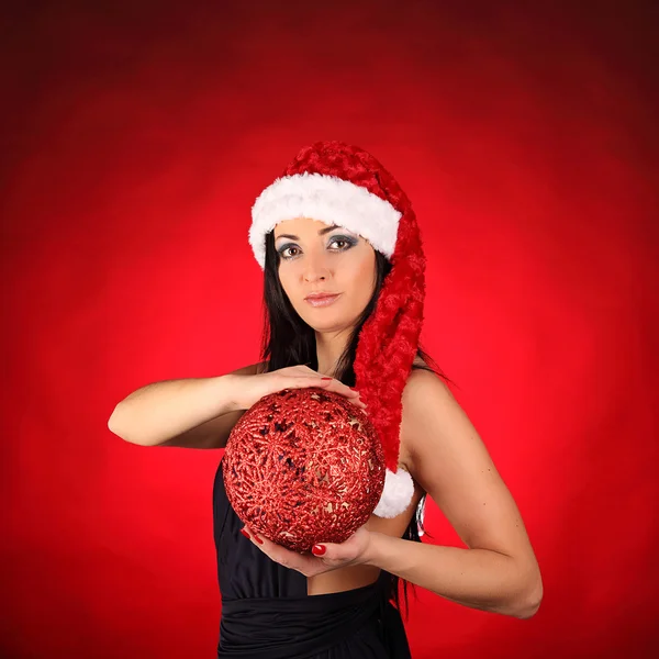 Mulher bonita e sexy vestindo traje de santa cláusula — Fotografia de Stock