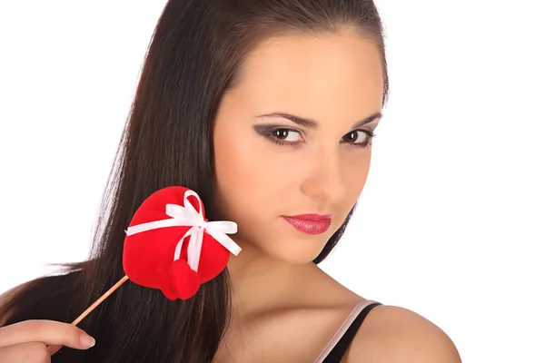 Valentines beautyfull girl with heart in her hands — Stock Photo, Image