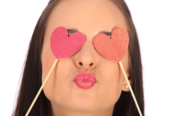 Valentines beautyfull girl with heart in her hands — Stock Photo, Image