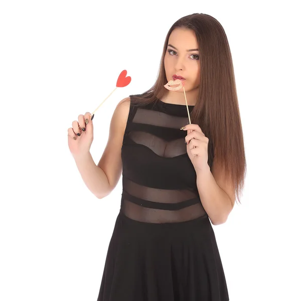Valentines schöne Mädchen mit Herz in den Händen — Stockfoto