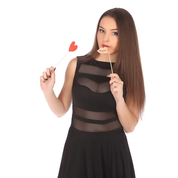 San Valentín hermosa chica con el corazón en sus manos — Foto de Stock