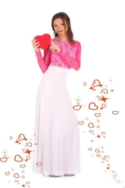 Valentines beauty girl with heart in her hands — Stock Photo, Image