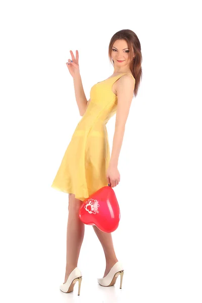 Valentines beauty girl with baloon in her hands — Stock Photo, Image