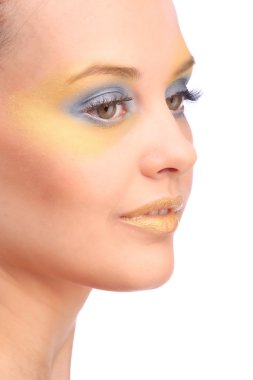 güzel genç kadın mavi yaratıcı makyaj ile