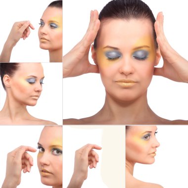 güzel genç kadın mavi yaratıcı makyaj ile