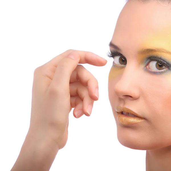 Schöne junge Frau mit blauem, kreativem Make-up — Stockfoto