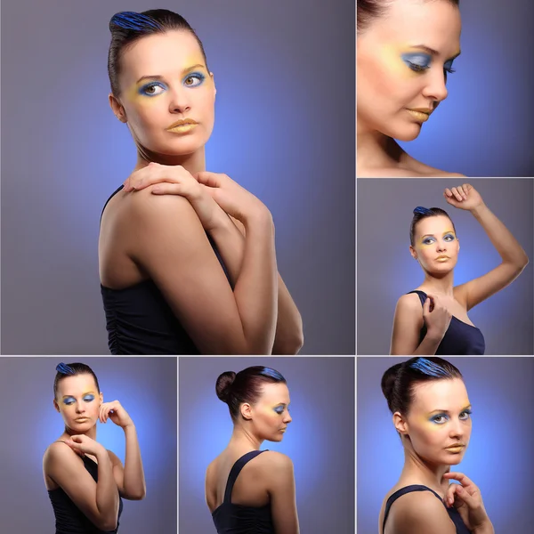 Hermosa mujer joven con azul maquillaje creativo —  Fotos de Stock