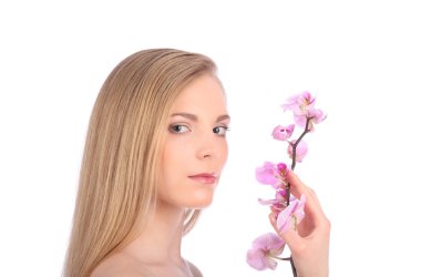 Güzel Spa kız ile orkide çiçek cilt bakım kavramı