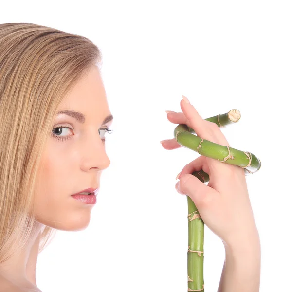 Spa vrouw met bamboe. Schakel frisse huid — Stockfoto