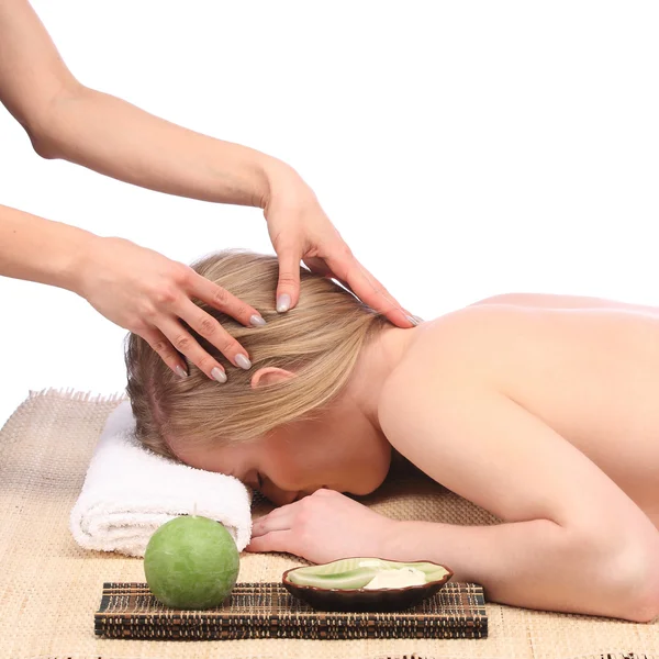 Young beauty woman in a spa with closed eyes — Stock Photo, Image