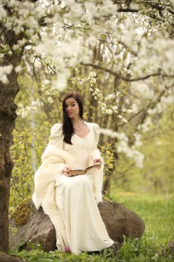 Gelin gelinlik orman beyaz ağacında