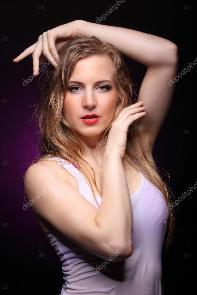 Young sexy nude woman posed wet. Water studio photo. — Stock Photo © fenixlive #74485299