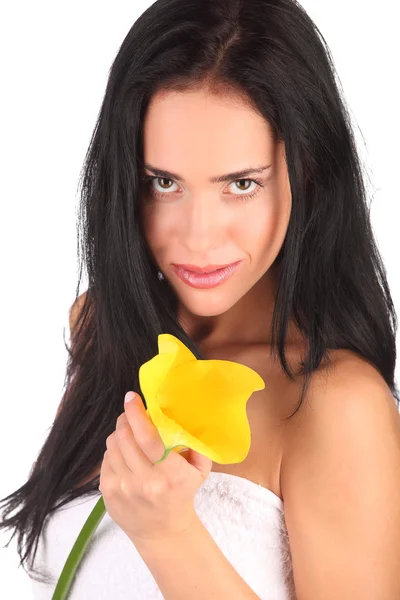 Beauty Spa vrouw portret. Mooi meisje geïsoleerd op een witte achtergrond. Zachte huid. Huidverzorging concept — Stockfoto