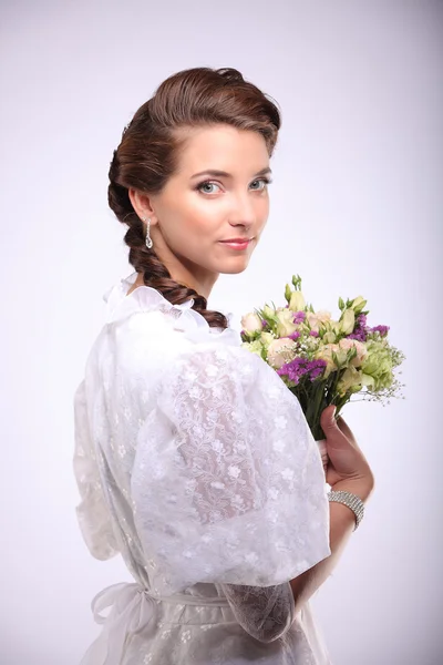 Portrait of young woman with flower retro wedding — Stock Photo, Image