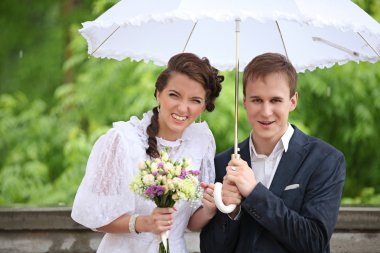 Genç erkek ve kadın retro düğün portre