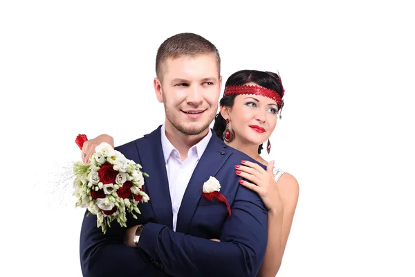 Portrait of young man and woman retro wedding — Stock Photo, Image