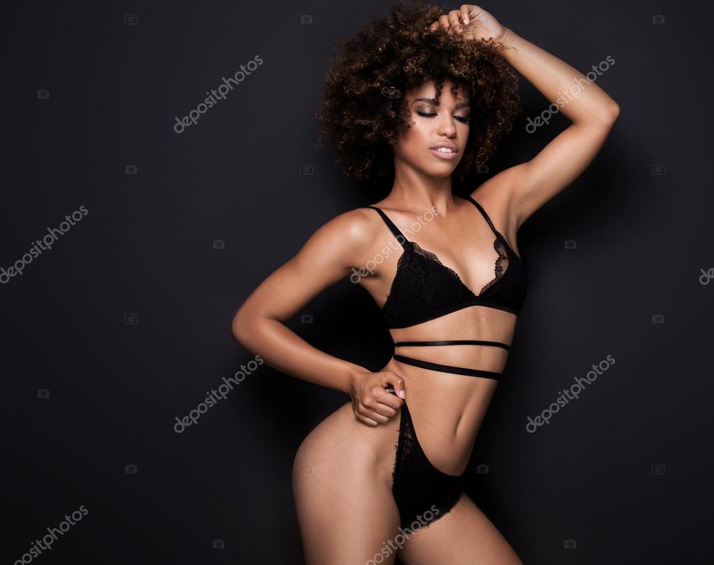 Sexy african american girl in lingerie