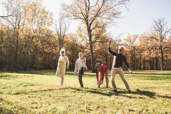 Groep Van Senior Pensioen Oefening Samen Frisse Lucht Herfst Mooi — Stockfoto