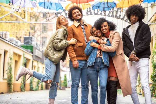 Group Multiracial Friends Having Fun Together Outdoor City Happy Mixed — Stock Photo, Image
