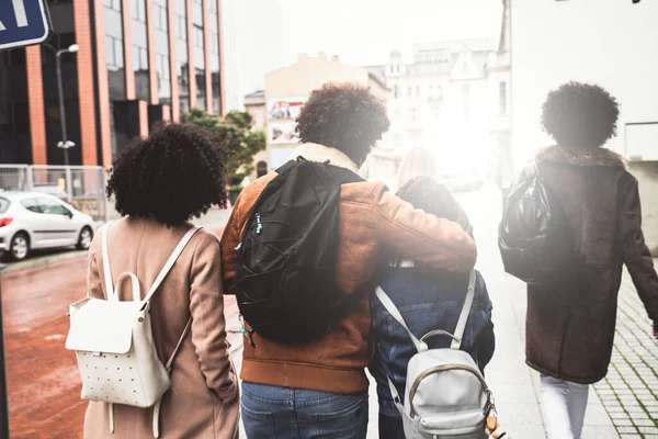 Group Fashionable African Students Millennial Friends Walking Street Spending Time — Stock Photo, Image