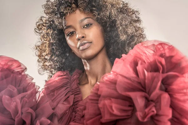 Ritratto Bellezza Donna Afro Americana Con Acconciatura Afro Ragazza Che — Foto Stock
