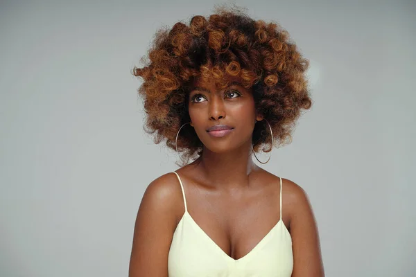 Skönhetsporträtt Ung Attraktiv Afro Kvinna Med Perfekt Hud Och Delikat — Stockfoto