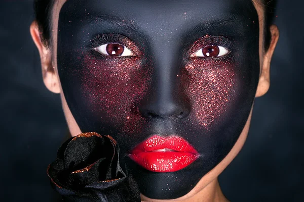 Creative portrait of woman with black mask. — Stock Photo, Image