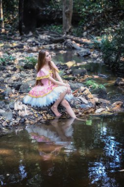 Bale Asya güzel kız elbise doğa üzerinde