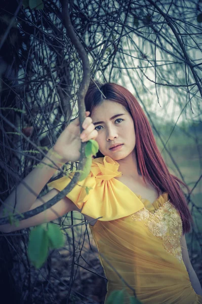 Asie Belle femme en robe jaune — Photo