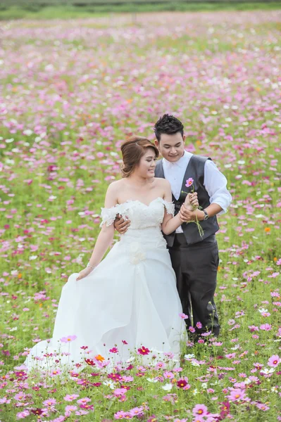 Asiatisch junge stilvolle mode paar posiert auf natur. — Stockfoto