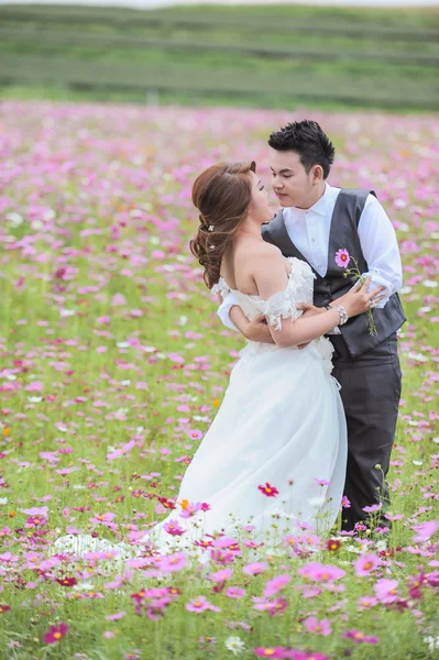 Asia joven elegante moda pareja posando en la naturaleza . —  Fotos de Stock