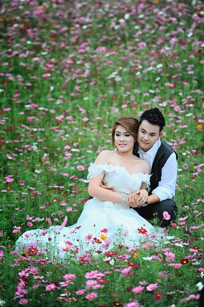 アジア若いカップル公園でポーズをとる. — ストック写真