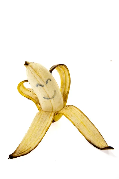 Banana sorriso e rilassarsi su sfondo bianco — Foto Stock