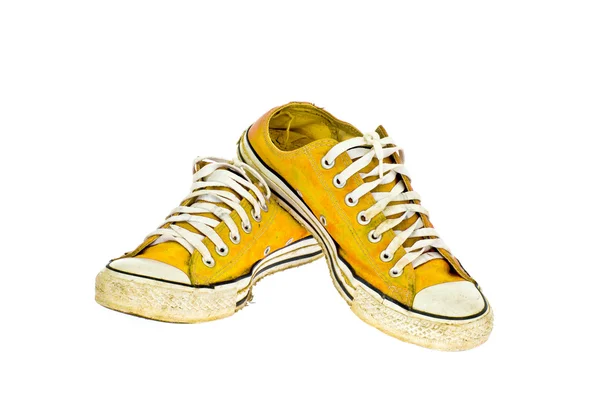 Vintage sárga cipő fehér háttér — Stock Fotó