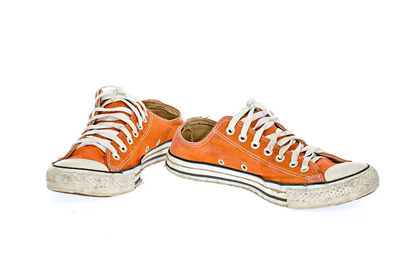 Vintage narancssárga cipő fehér háttér — Stock Fotó