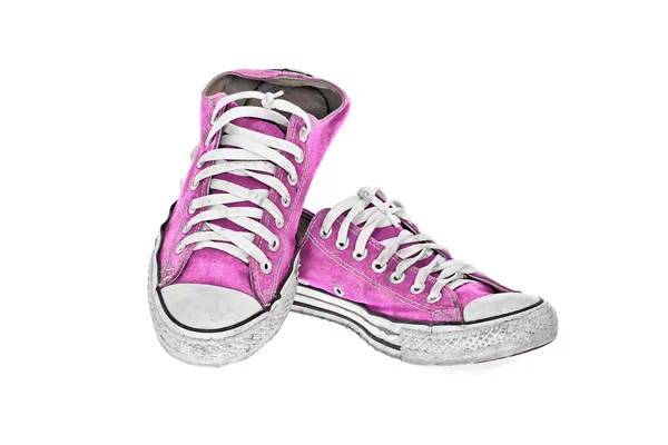 Ročník růžové boty na bílém pozadí — Stock fotografie