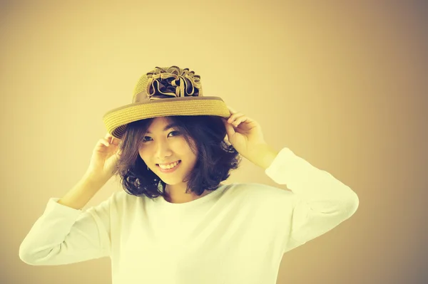 Portrait of asia young sexy woman with hat — Stock Photo, Image