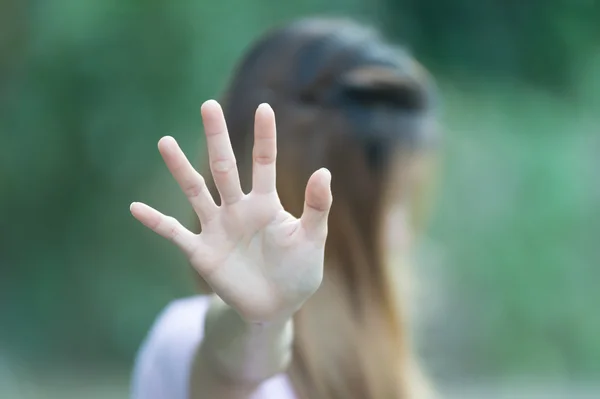 Asian women showing stop hand gesture,  focus hand — Stock Photo, Image