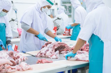 kesim et Mezbahada çalışan işçiler fabrikada