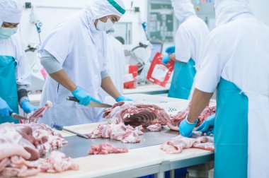 kesim et Mezbahada çalışan işçiler fabrikada