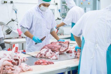 kesim et Mezbahada çalışan işçiler fabrikada