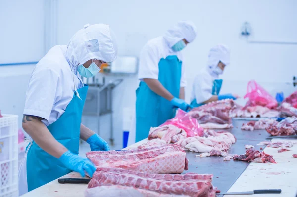 kesim et Mezbahada çalışan işçiler fabrikada