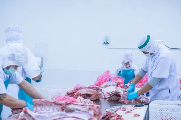 Κοπής κρέατος εκδοροσφαγείς στο εργοστάσιο — Φωτογραφία Αρχείου