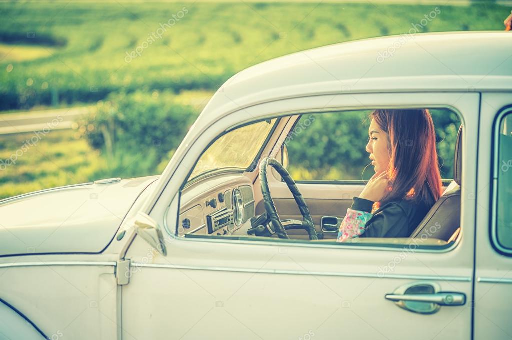 Asia Young Woman Driving Vintage Car Stock Photo By C Thegoatman 97568092